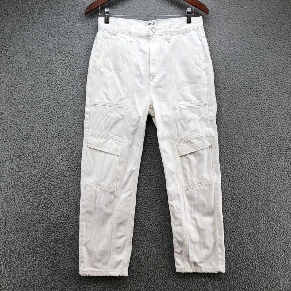 Agolde Cooper Cargo Pants Women 27 4 White Organic Cotton Straight Leg High Rise